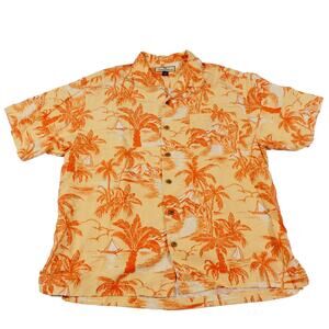 Tommy Bahama Floral Leaf Silk Hawaiian Tropical Button Up Camp Shirt Large